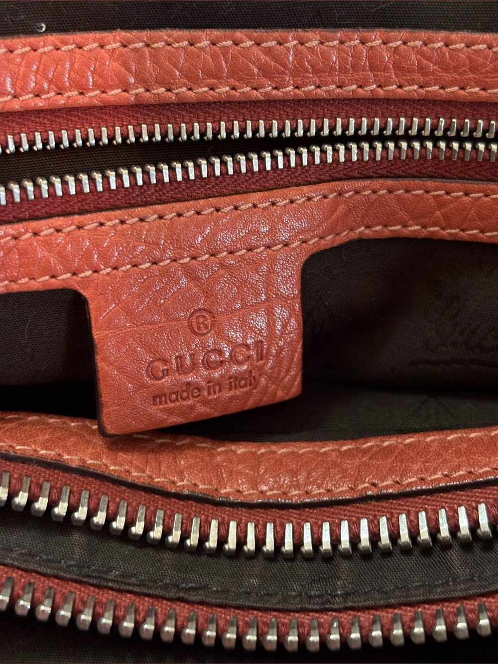 Auth Gucci Vintage Libeccio Medium Bamboo Bar Tote -Orange/Rust Pebbled Leather - Picture 11 of 16